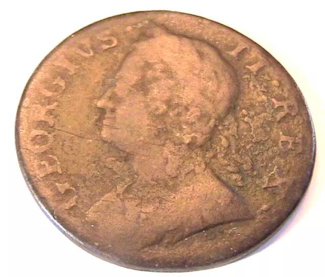 1750 Great Britain George II Half Penny Ch VG+ Orig British Copper 1/2P  km579.2