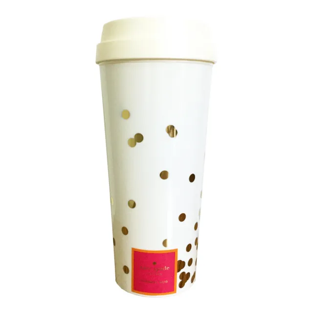 Kate Spade Thermal Travel Coffee Mug Gold Confetti Dot Hot Cold Insulated