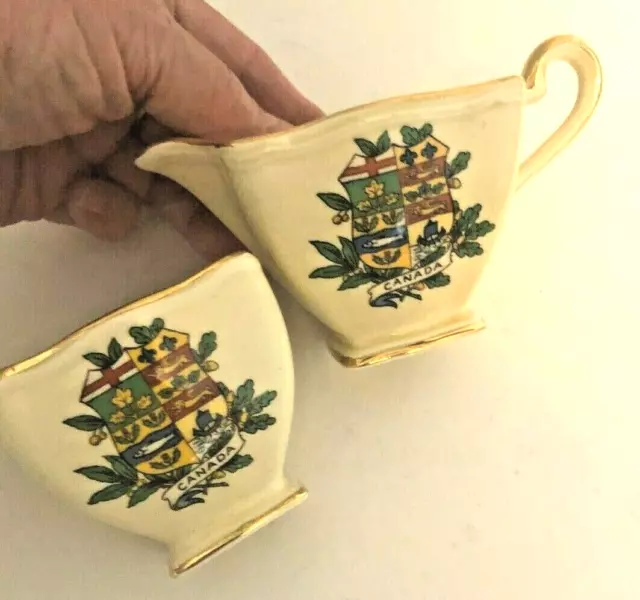 2 Pc Vtg ROYAL WINTON England GRIMWADES Canada Shield Mini SUGAR CREAMER Tea SET