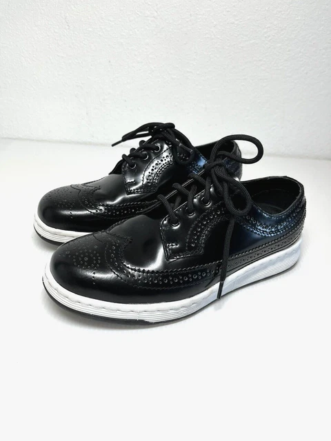 MARTENS GABE Leather Black White Wingtip Shoes M-5 W-6