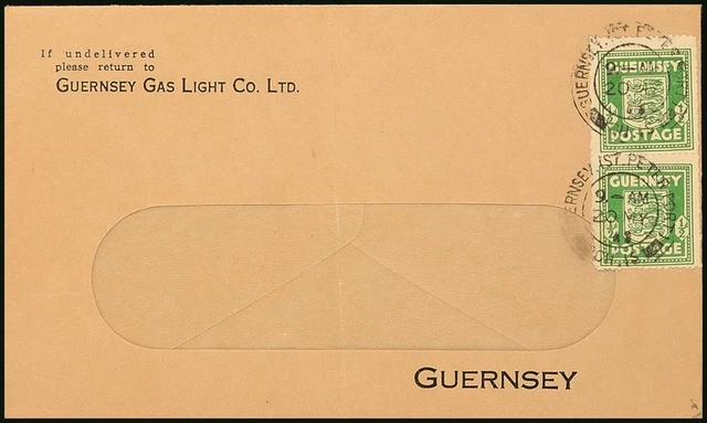 8514) Guernsey 1c Brief olivgrün (2) GUERNSEY (ST. PETER PORT) CH.IS. 20.5.43