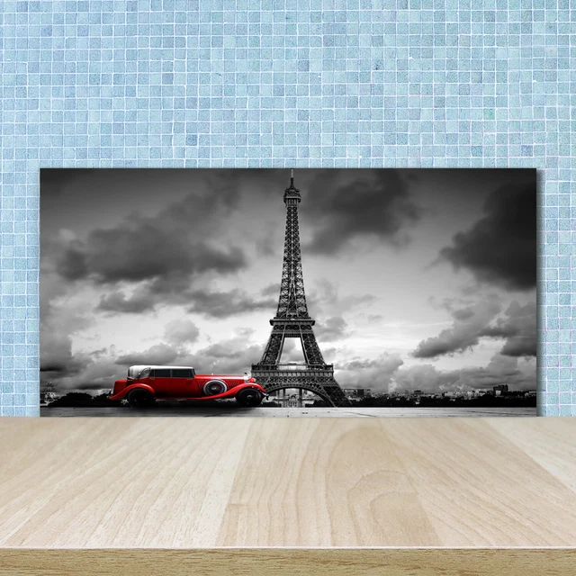 Panneau Décoratif Verre Tour Eiffel Paris 100x50 Cm - Marque Tulup, Noir Et Blanc, Style Moderne