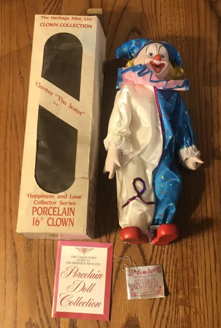 Vtg Heritage Mint Ltd Chester the Jester D-41 Clown Porcelain Doll 1989 16” NIB