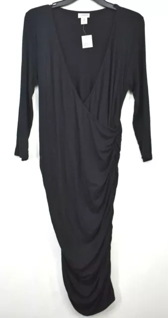 Motherhood Maternity Womens Black Surplice Neck Long Sleeve Ruched Midi Dress M