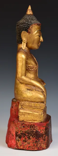 18th Century, Shan, Antique Tai Yai Burmese Wooden Seated Buddha 10