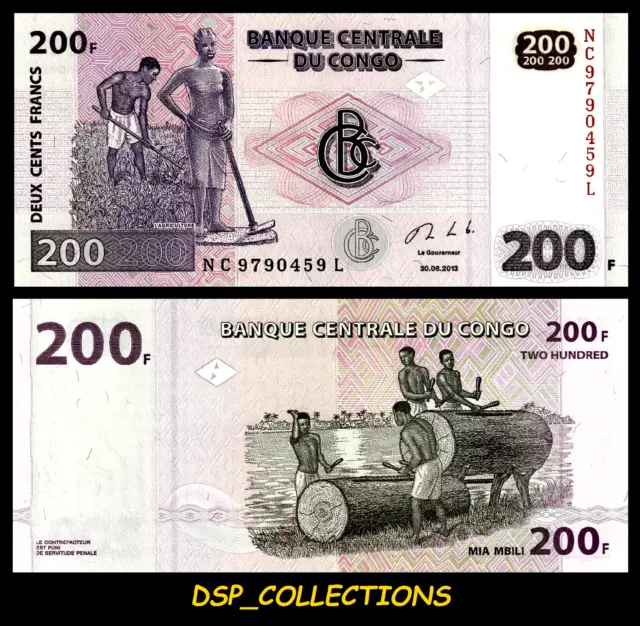 💥 Banknote Billet - Banque Centrale Du CONGO, 200 FRANCS 2013 UNC, Pick-99B