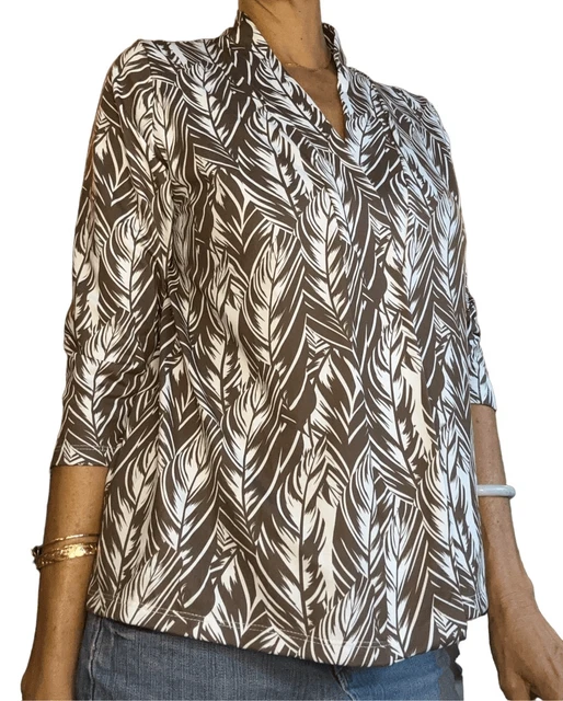 HULA BAY WOMEN’S Cardigan 3/4 SLEEVES PALM PRINT KIMONO BROWN & WHITE MEDIUM