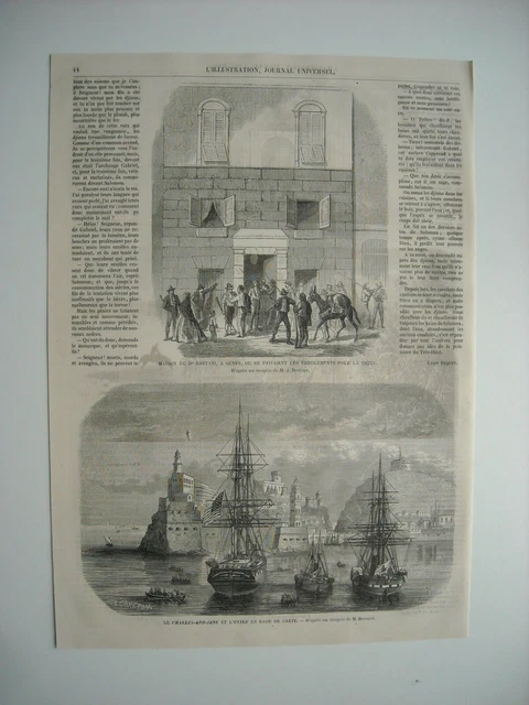 Gravure 1860. Expe Sicile. Palegonia, A Bagaria, Pres Palerme. Rade De Gaete....