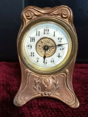 Miniature Art Nouveau Clock, Ansonia Clock Co., Floral Motif