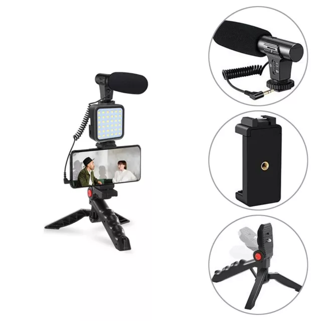 Smartphone Vlogging Video Phone Portable Holder With Tripod Microphone LED Light