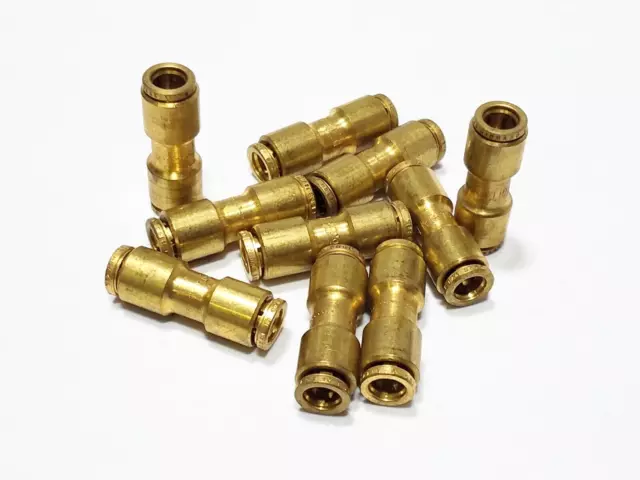 (10) Brass DETROIT 1/4" x 1/4" Tube OD Push to Connect UNION Connector Brazil