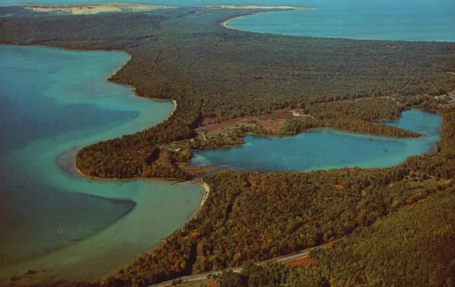 Postcard MI Leelanau County Michigan Glen Lake Aerial View Chrome PC H8201