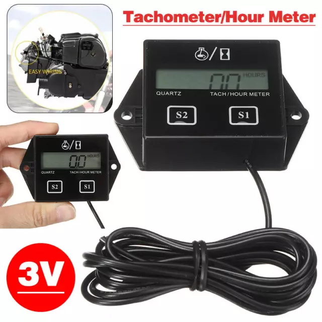 Waterproof Digital Engine Tachometer Hour Meter Inductive For Motorcycle