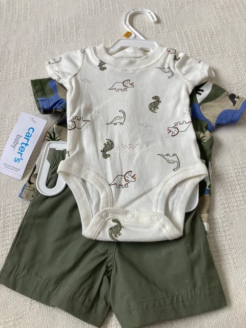 carters baby boy newborn 3 piece dinasour short outfit NWT 2