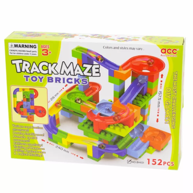 152 Piece Kids Building Block Marble Run | Marble Maze Track  Construction Toy