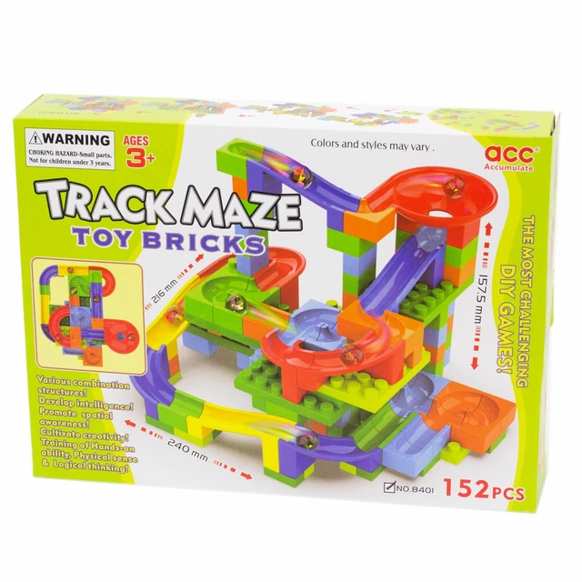 152 Piece Kids Building Block Marble Run | Marble Maze Track  Construction Toy