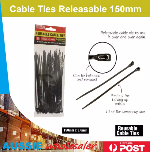 Cable Ties Releasable 150/250mm Multi Qty Nylon Plastic Reusable Wraps Wire