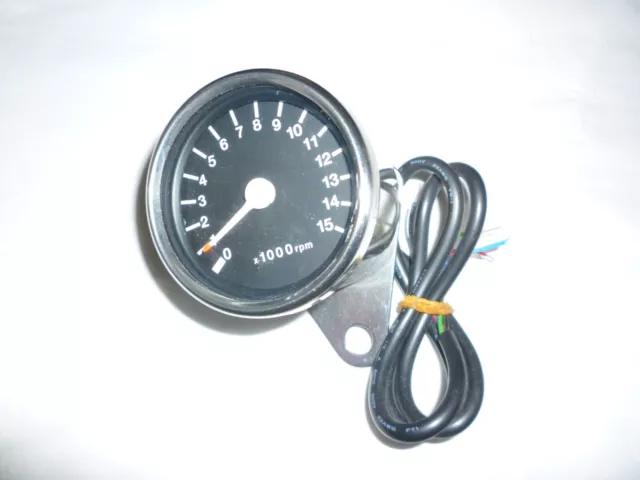 60 mm CHROM TACHO METER SCHWARZES GESICHT ELEKTRONISCH 15.000 X 1000 UPM CHOPER BOBBER