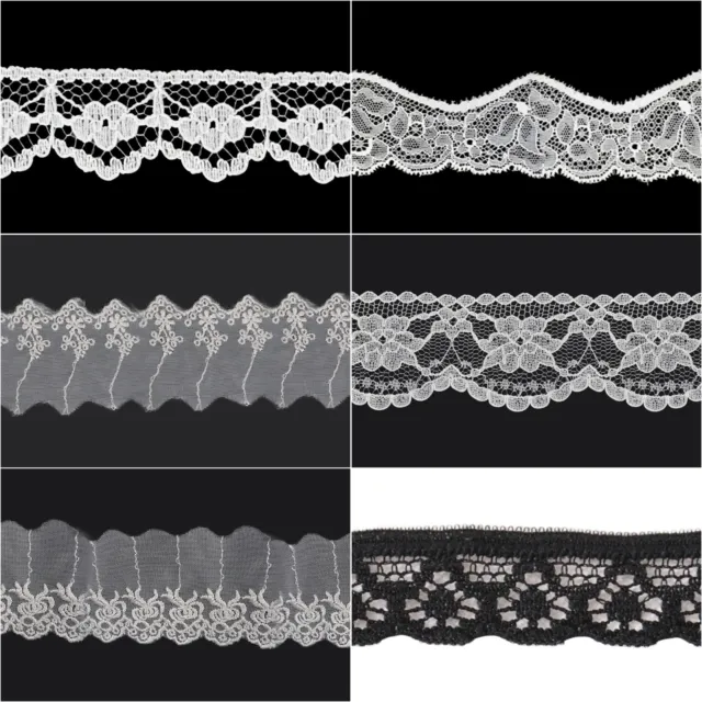Quality Cotton Lace Trim Ribbon Black/White/Ivory Vintage/Rustic Sewing Edge