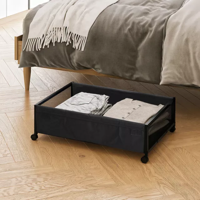 2PCS Wheeled Underbed Storage Boxes w/ Lids Under Sofa Bedding Clothes Organiser