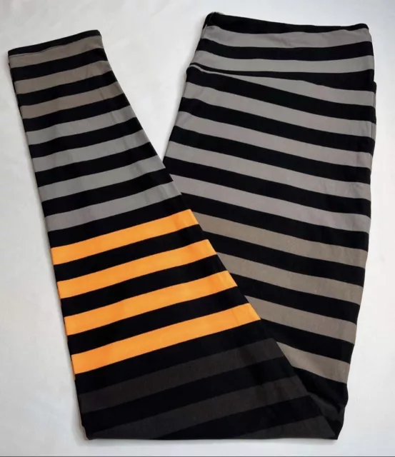 NEW LULAROE TC Leggings BLACK BROWN GRAY ORANGE Line Stripe AUTUMN