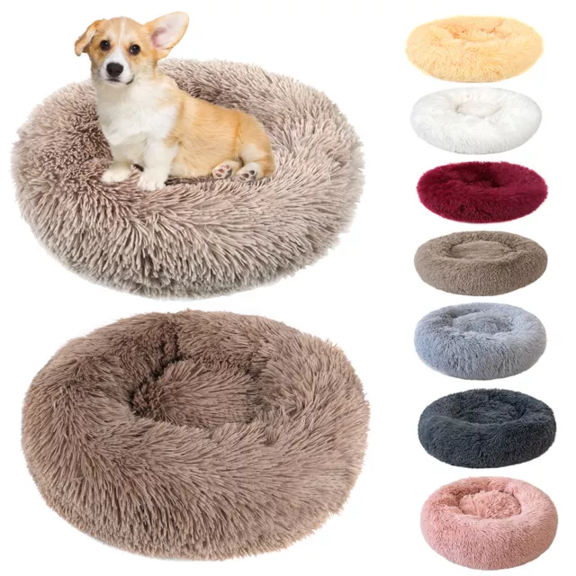 Fluffy Plush Pet Bed Dog Cat Round Cuddler Cushion Mat Puppy Calming Kennel Nest