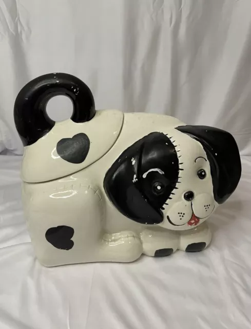 Vintage Ceramic Spotted White Puppy Dog Cookie Jar 1985 Collectible