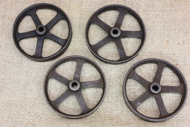 4 Old Toy Wagon 2 3/4” Cart Wheels Vintage Carriage Cast Iron spokes 1880’s