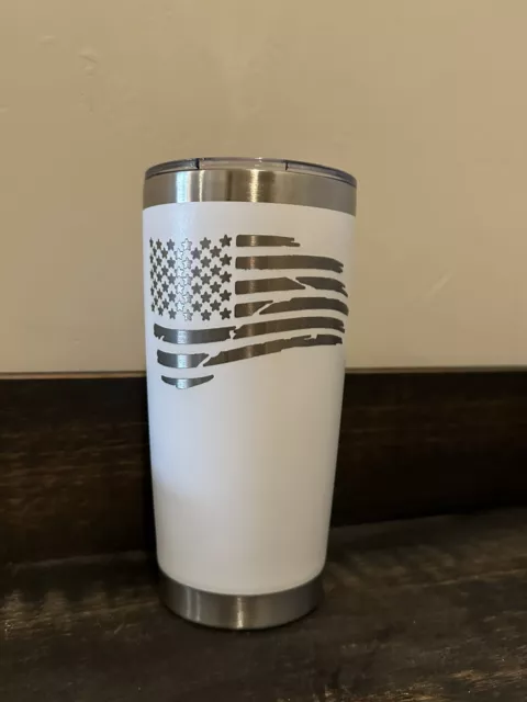 20oz White Engraved TUMBLER - (American Flag) Mug, Coffee