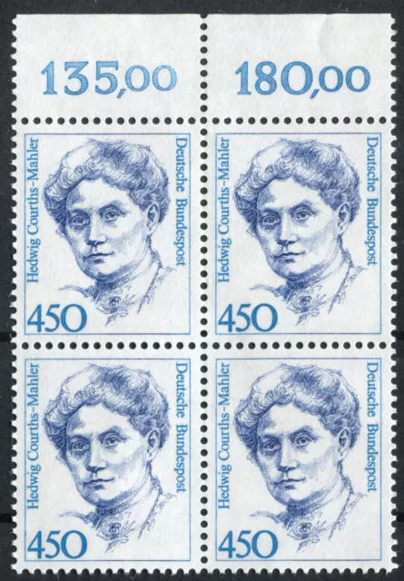 Bund Nr. 1614 OR Frauen Oberrand Viererblock postfrisch VB BRD 1992 450 Pf. MNH