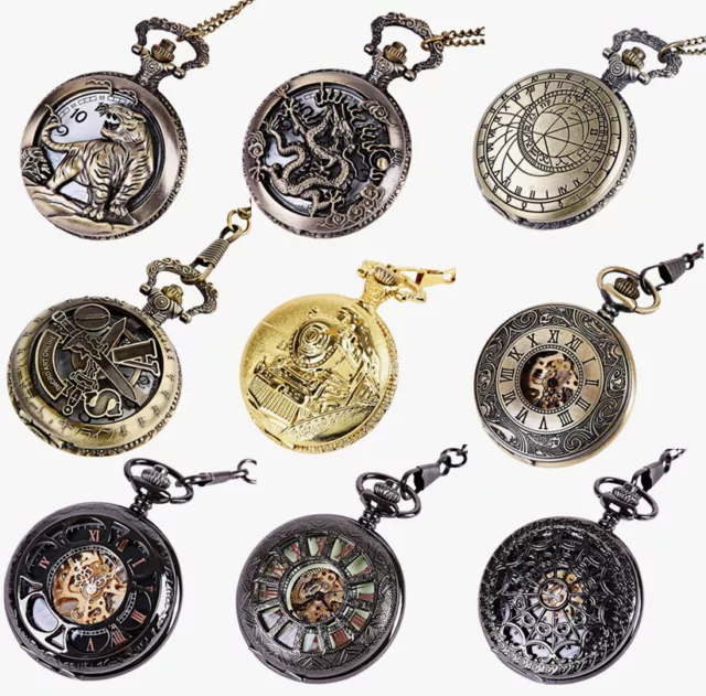 Men's Pocket Watch Vintage Skeleton Steampunk Retro Antique Quartz Mechanical 2