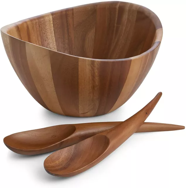 Nambe Gourmet Collection Harmony 3 Piece Acacia Wood Salad Bowl & Servers, Brown