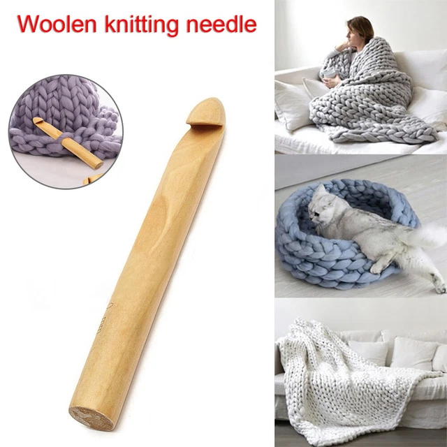 Large Bamboo Handle Crochet Extra Thick Icelandic Wool Knitting Needle