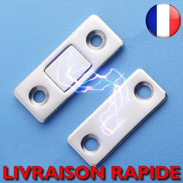 Lot De 2 Loqueteaux Magnétiques Fins Pour Portes De Placard - Puissants, Couleur Argent - Neuf