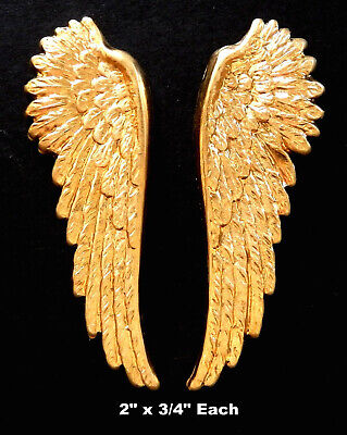 Vintage Raw Brass Stamping of Ornate Medium Large  Wings /   One Pair