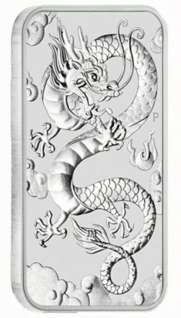 2019 Australia Perth Mint 1 oz Silver Dragon Bar Rectangular Coin in capsule