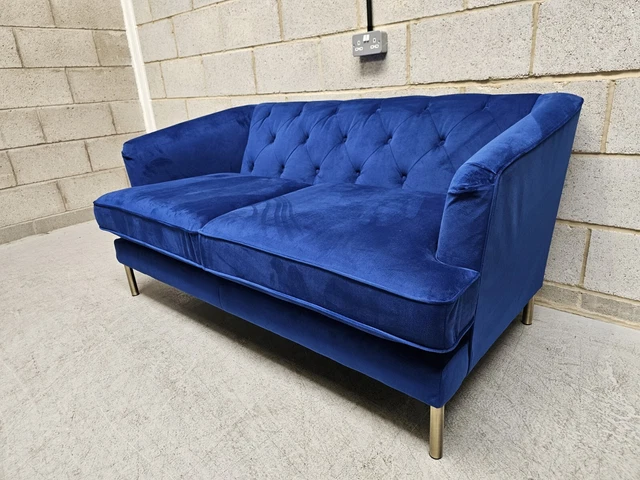 Paloma Home Boudoir Art Deco 2 Seater Sofa In Cobalt Blue Velvet RRP-£2199