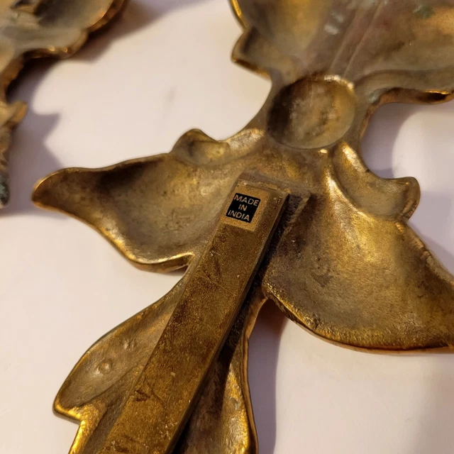 Vintage Pair Heavy Brass Wall Curtain Drape Tieback Holder Bow Art Nouveau Metal 7