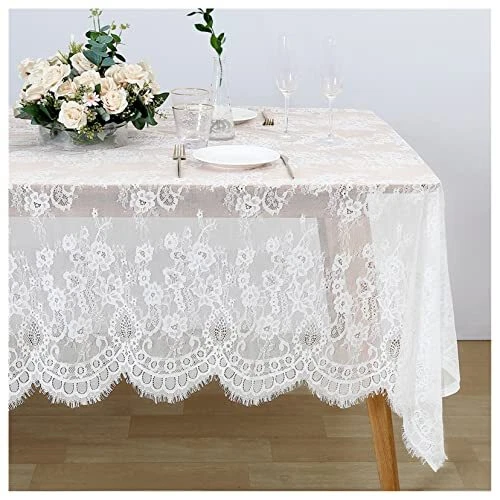 White Lace Tablecloth Rectangle Vintage Table Cover Home Outdoor Decorations