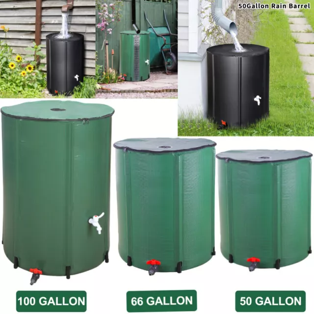 50/66/100Gallon Collapsible Rain Water Barrel Tank Butt Storage Spout Collector