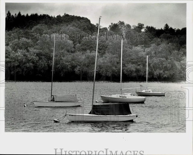 1982 Press Photo Moored Boats in Connecticut River near Springfield Yacht Club