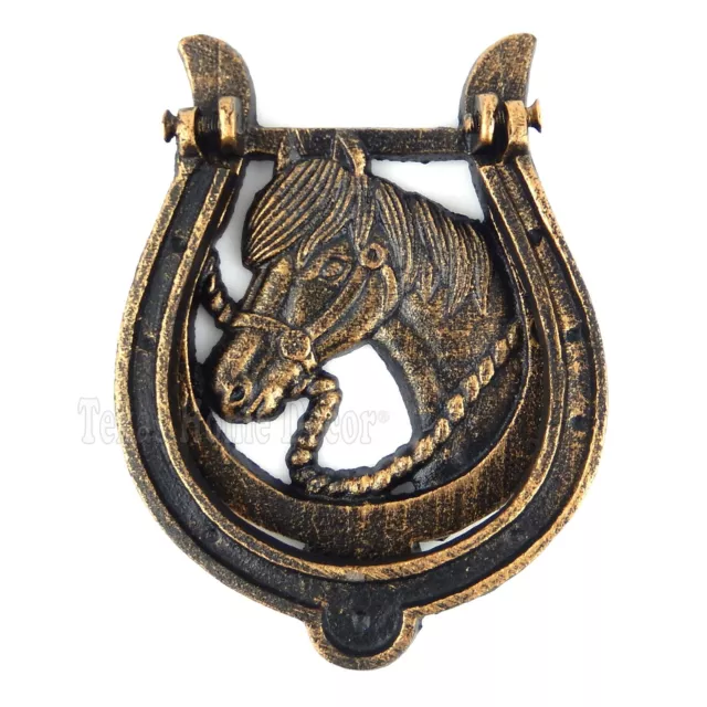 Horse Head Door Knocker Horseshoe Cast Iron Rustic Western Antique Bronze Finish