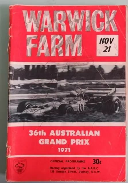 36th Australian Grand Prix 1971 Warwick Farm COVER Program Touring Racing rare