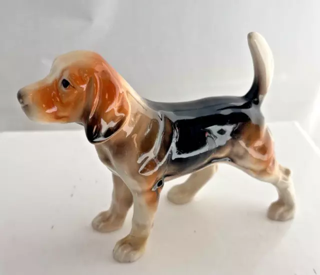 Standing Beagle Dog Ceramic Figurine - Vintage Made in Japan 4" Tall x 5.5" Long