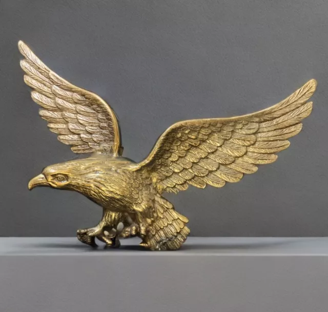 Vintage Solid Brass American Bald Eagle Wall Hung Deco Statue Sculpture 18”