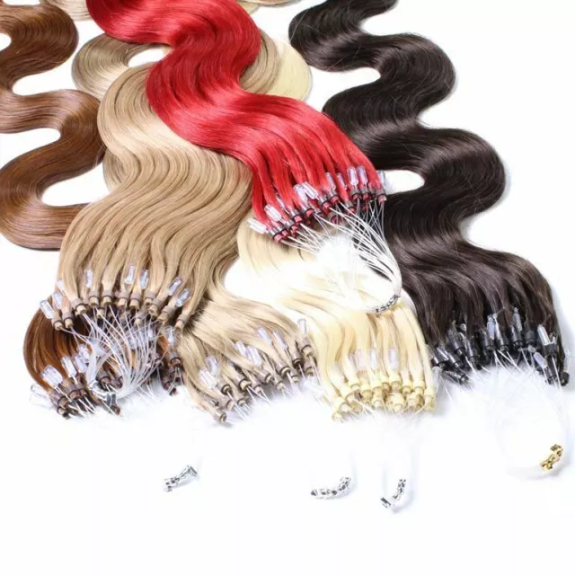 Gewellte Remy Echthaar Microring Extensions Haarverlängerung 0,5g 45cm 50cm 60cm