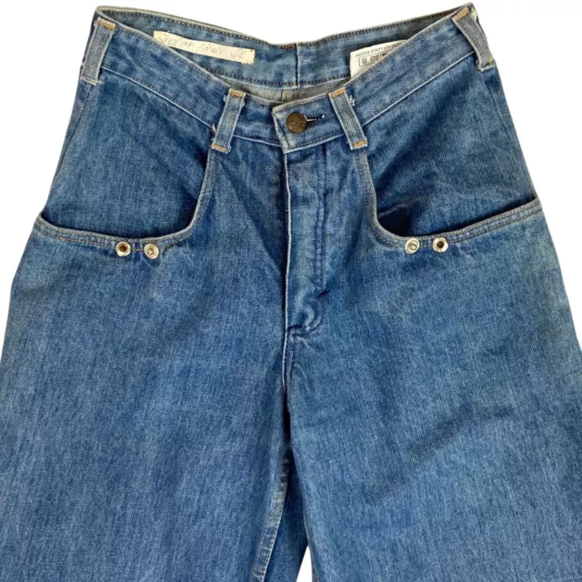 Jeans vintage anni '90 in denim svasati motivo geometrico XS 4 6 W26L32 2