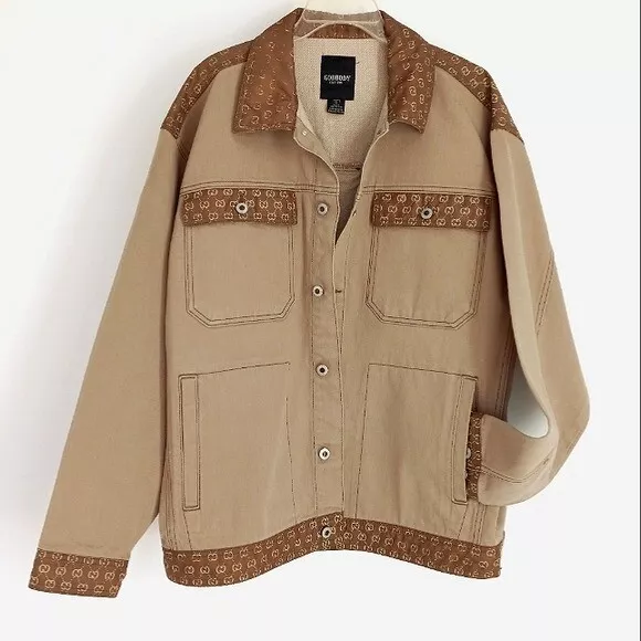 GODBODY Vintage 90's Men's Streetwear GG Monogram Khaki Button Down Jacket XL