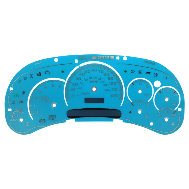 BLUE GAUGE FACE Overlay LED Version Trans Temp for GM Silverado Sierra