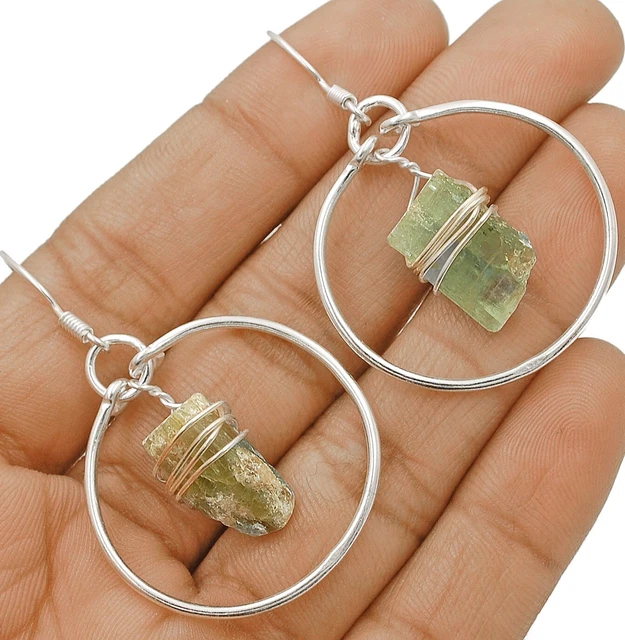 Natural Rough Aquamarine 925 Solid Sterling Silver Earrings, ED31-1